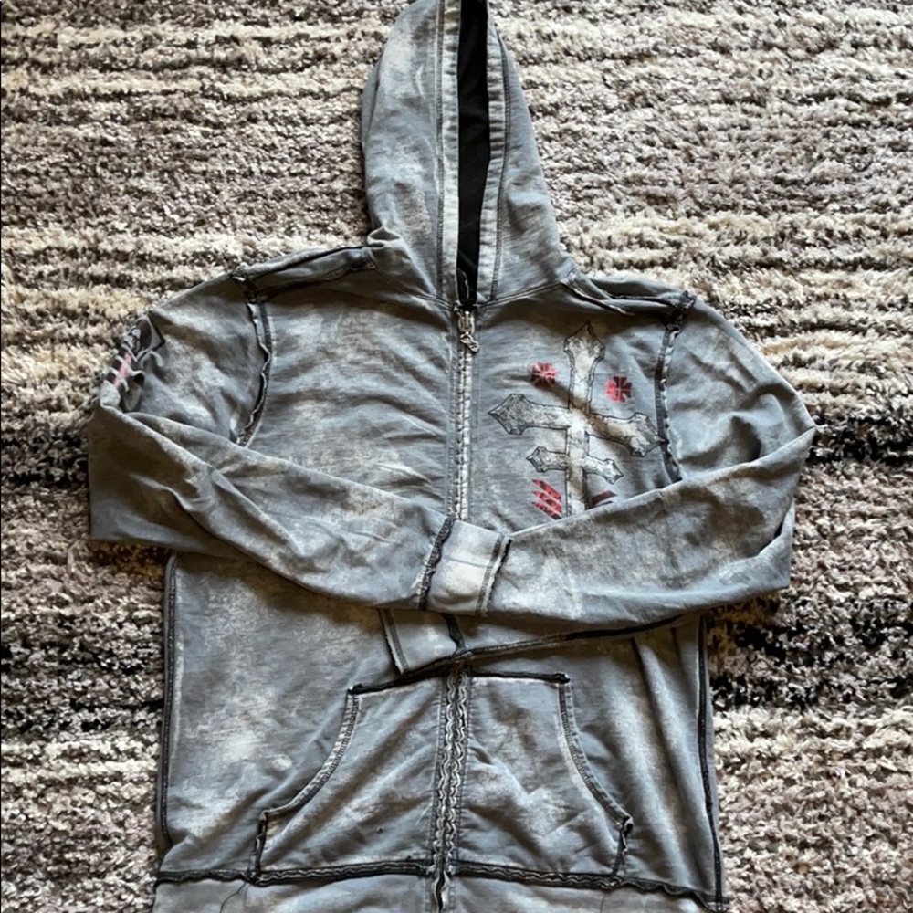 Affliction black premium reversible zip hoodie L